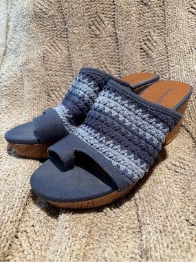 Baretaps Woven Crochet Cork Wedge Slide Sandals Shades of Blue Size 8.5